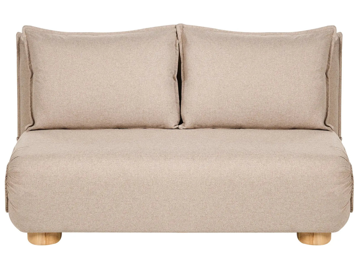 Sofa Bed Beige Faux Linen Upholstery 2 Seater Wooden Legs Armless Kids Sofa Modern Style Living Room Kids Bedroom Beliani