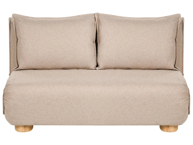 Sofa Bed Beige Faux Linen Upholstery 2 Seater Wooden Legs Armless Kids Sofa Modern Style Living Room Kids Bedroom Beliani