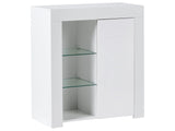 Sideboard White MDF 1 Door Cabinet Storage LED Lighting Modern Minimalist Design Living Room Storage Beliani