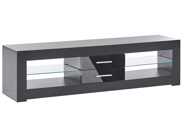 TV Stand Black MDF Modern Cabinet Cable Management with LED Living Room Beliani