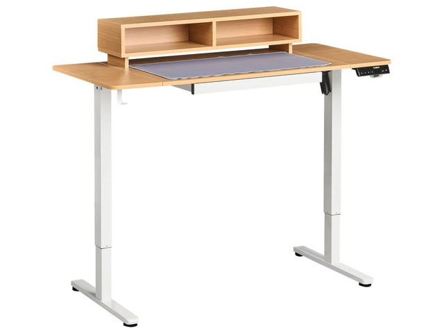Electric Adjustable Desk Light Brown Tabletop White Steel Frame and Legs 120 x 60 cm Stand and Sit Mouse Pad Modern Design Beliani