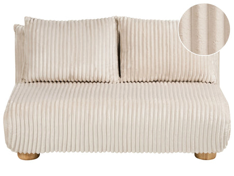 Sofa Bed Off-White Corduroy Upholstery 2 Seater Wooden Legs Armless Kids Sofa Modern Style Living Room Kids Bedroom Beliani
