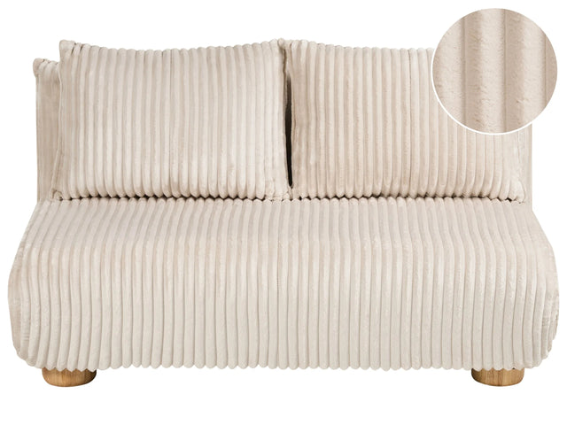 Sofa Bed Off-White Corduroy Upholstery 2 Seater Wooden Legs Armless Kids Sofa Modern Style Living Room Kids Bedroom Beliani