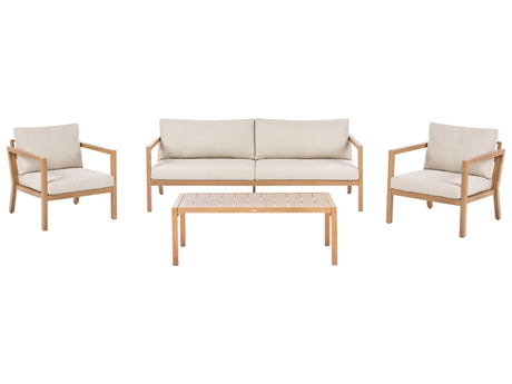 5 Seater Garden Sofa Set Light Brown Metal Frame Heat Transfer Wood Imitation 3 Seater Sofa Armchairs with Cushions Modern Style Beliani