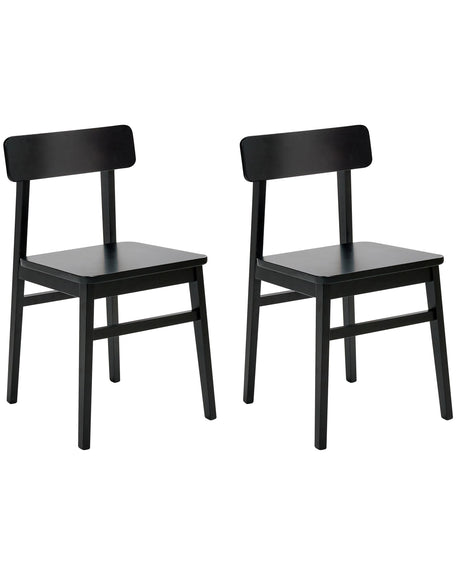 Set of 2 Dining Chairs Black Rubber Wood Frame Dining Room Kitchen Furniture Traditional Style Beliani
