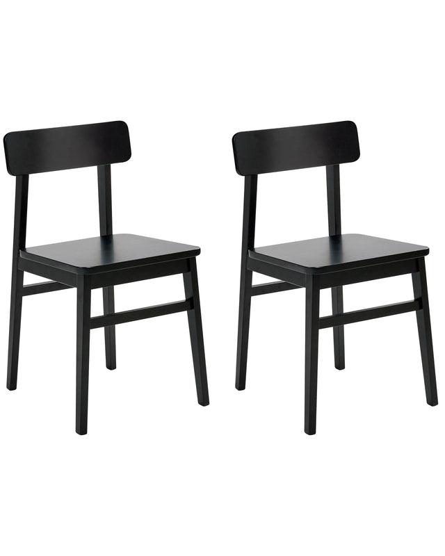 Set of 2 Dining Chairs Black Rubber Wood Frame Dining Room Kitchen Furniture Traditional Style Beliani