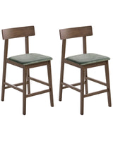 Set of 2 Bar Chairs Dark Brown and Green Rubberwood Seat Polyester Traditional Retro Style Kitchen Dining Room Beliani
