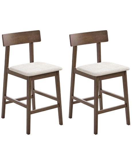 Set of 2 Bar Chairs Dark Brown and Taupe Rubberwood Seat Polyester Traditional Retro Style Kitchen Dining Room Beliani