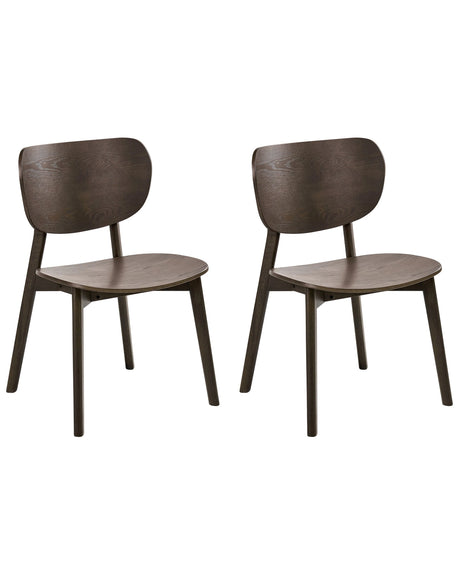 Set of 2 Dining Chairs Dark Brown Rubberwood Frame Armless Minimalist Design Beliani