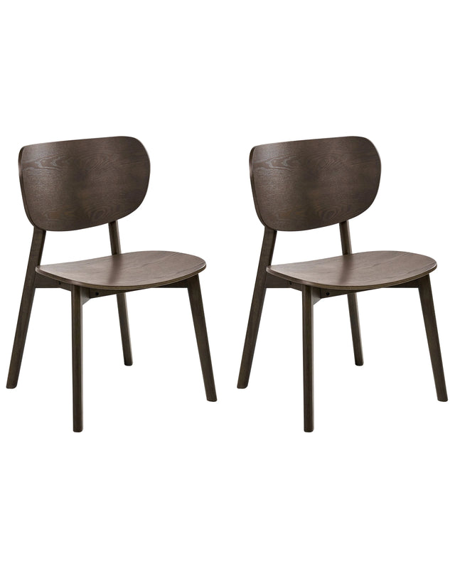 Set of 2 Dining Chairs Dark Brown Rubberwood Frame Armless Minimalist Design Beliani