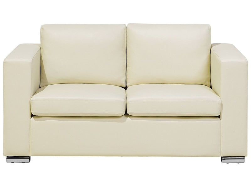 2 Seater Sofa Loveseat Beige Leather Upholstery Chromed Legs Retro Design Beliani