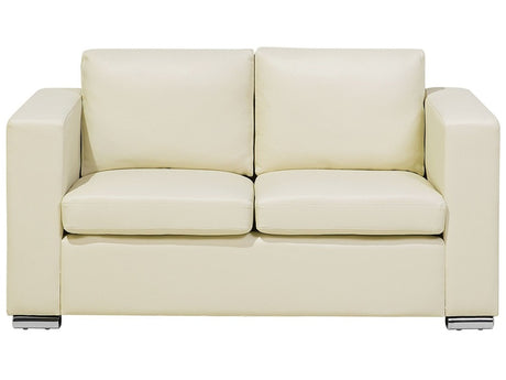 2 Seater Sofa Loveseat Beige Leather Upholstery Chromed Legs Retro Design Beliani