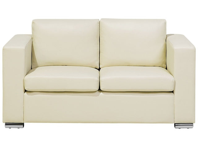 2 Seater Sofa Loveseat Beige Leather Upholstery Chromed Legs Retro Design Beliani