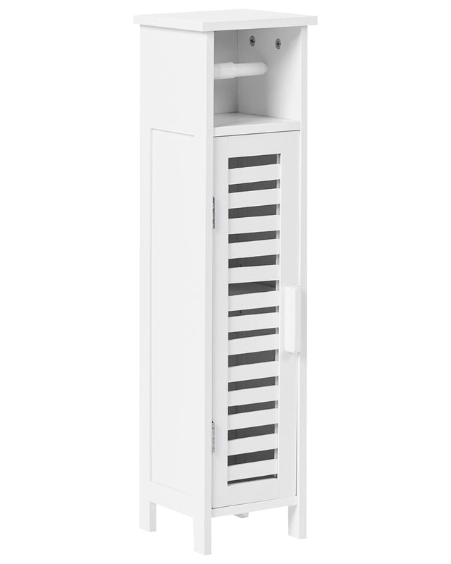 Toilet Paper Cabinet White Bamboo with Shelves and Door Minimalistic Beliani