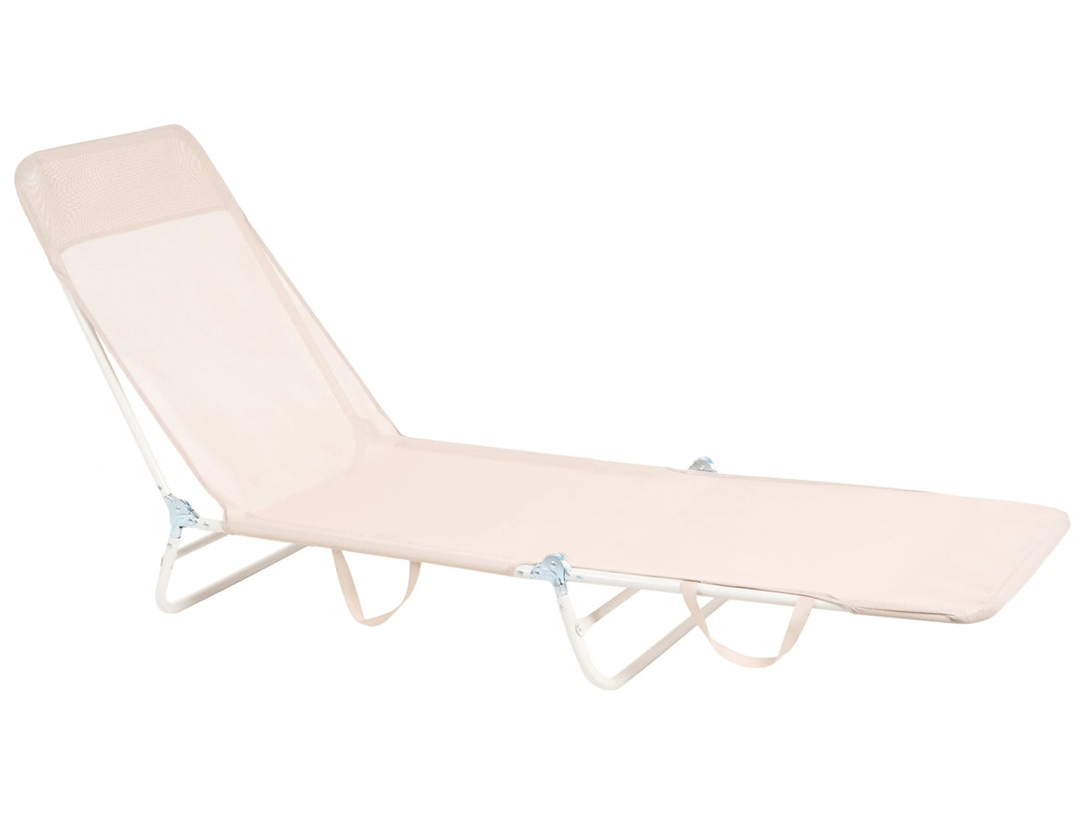Garden Sun Lounger Beige Mesh Seat Steel Frame With Handle Weather Resistant Beliani