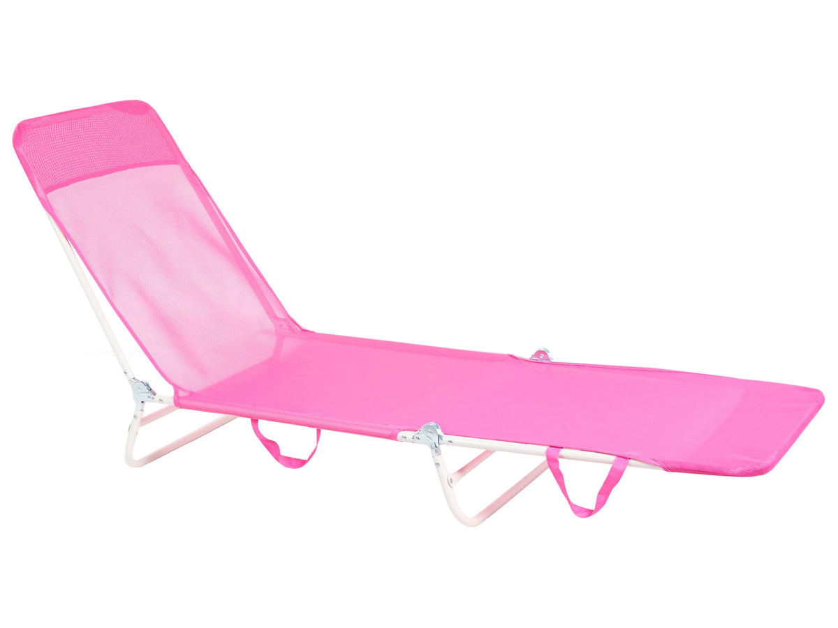 Garden Sun Lounger Fuchsia Pink Mesh Seat Steel Frame With Handle Weather Resistant Beliani