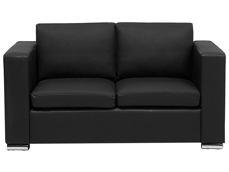 2 Seater Sofa Loveseat Black Split Leather Upholstery Chromed Legs Retro Design Beliani