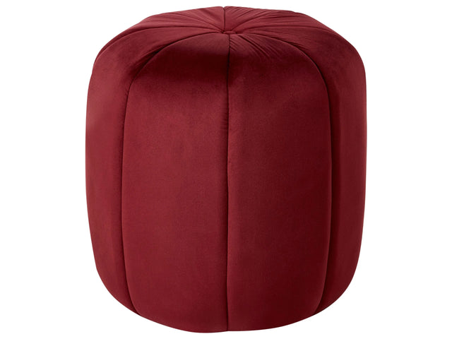Pouffe Dark Red Velvet Pouffe Footstool Round Glam Beliani
