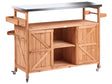Outdoor Kitchen Island Brown Fir Wood 2 Doors Open Shelves Steel Top 128 x 47 x 85 cm Garden Kitchen with Wheels Beliani