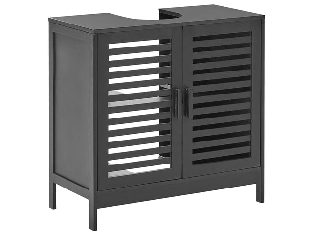 Washbasin Cabinet Bamboo Black Bathroom Storage Minimalistic Beliani