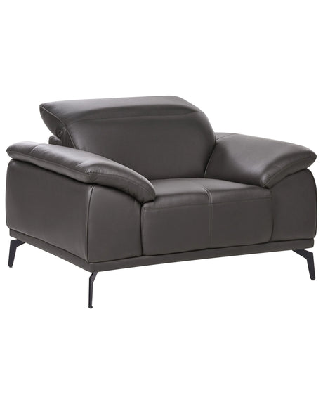Armchair Black Faux Leather Push-Back Manually Adjustable Headrest Metal Legs Modern Living Room Beliani