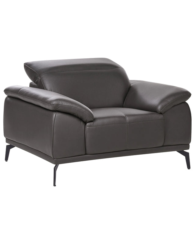 Armchair Black Faux Leather Push-Back Manually Adjustable Headrest Metal Legs Modern Living Room Beliani