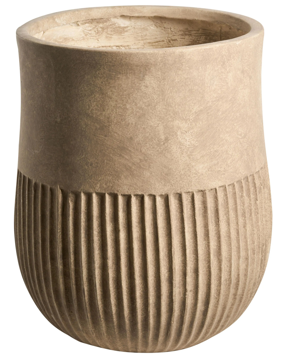 Flower Pot Beige Fibre Clay Painted Indoor and Outdoor Planter Round 36 x 36 x 46 cm High Modern Design Living Room Garden Beliani