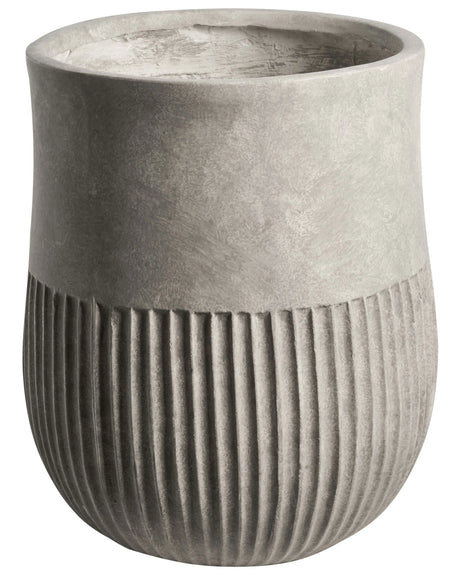 Flower Pot Grey Fibre Clay Painted Indoor and Outdoor Planter Round 36 x 36 x 46 cm High Modern Design Living Room Garden Beliani