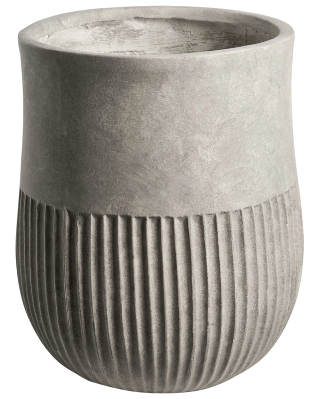 Flower Pot Grey Fibre Clay Painted Indoor and Outdoor Planter Round 36 x 36 x 46 cm High Modern Design Living Room Garden Beliani