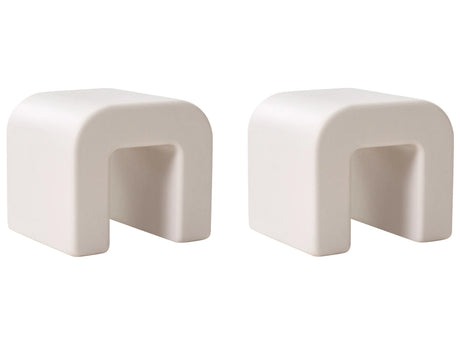 Set of 2 Side Tables Light Grey Synthetic Material Stools Multifunctional Living Room Patio Rust and Water Resistant Modern Beliani