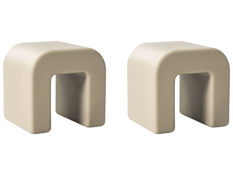 Set of 2 Side Tables Sand Beige Synthetic Material Stools Multifunctional Living Room Patio Rust and Water Resistant Modern Beliani