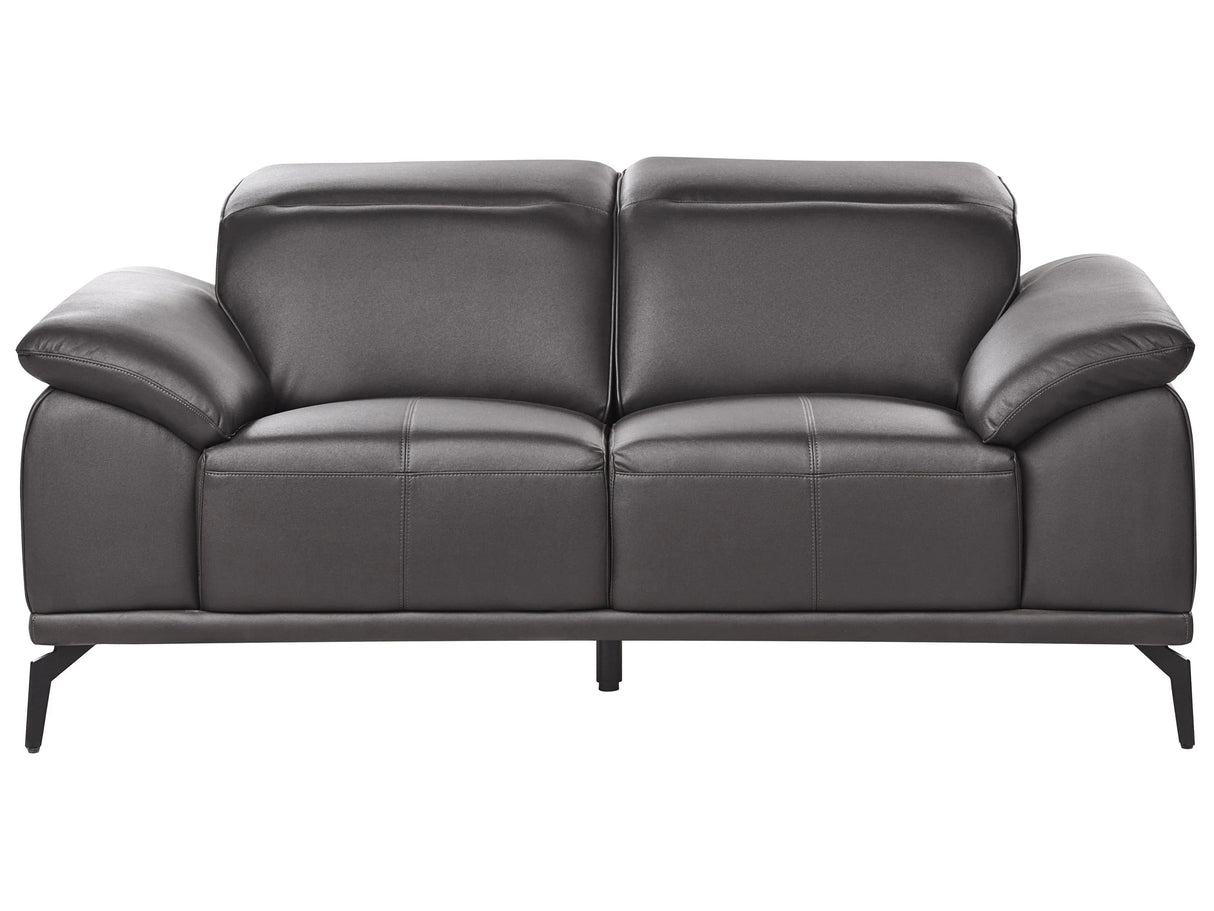 2-Seater Sofa Black Faux Leather Push-Back Manually Adjustable Headrest Metal Legs Modern Living Room Beliani