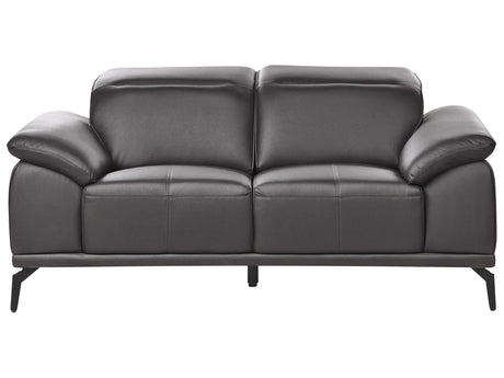 2-Seater Sofa Black Faux Leather Push-Back Manually Adjustable Headrest Metal Legs Modern Living Room Beliani
