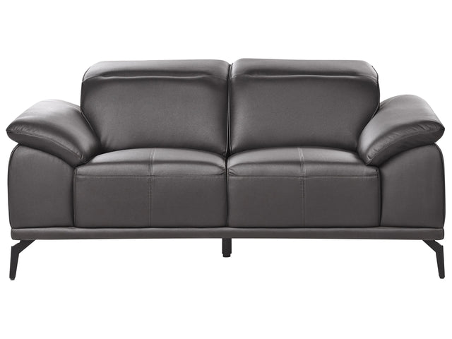 2-Seater Sofa Black Faux Leather Push-Back Manually Adjustable Headrest Metal Legs Modern Living Room Beliani
