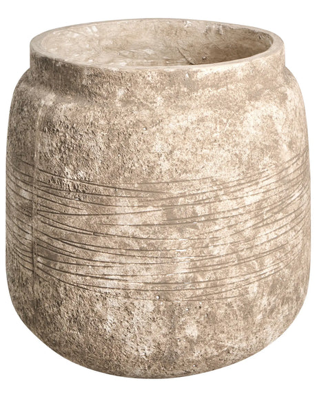 Flower Pot Beige Fibre Clay Painted Indoor and Outdoor Planter Round 44 x 44 x 43 cm High Modern Design Living Room Garden Beliani