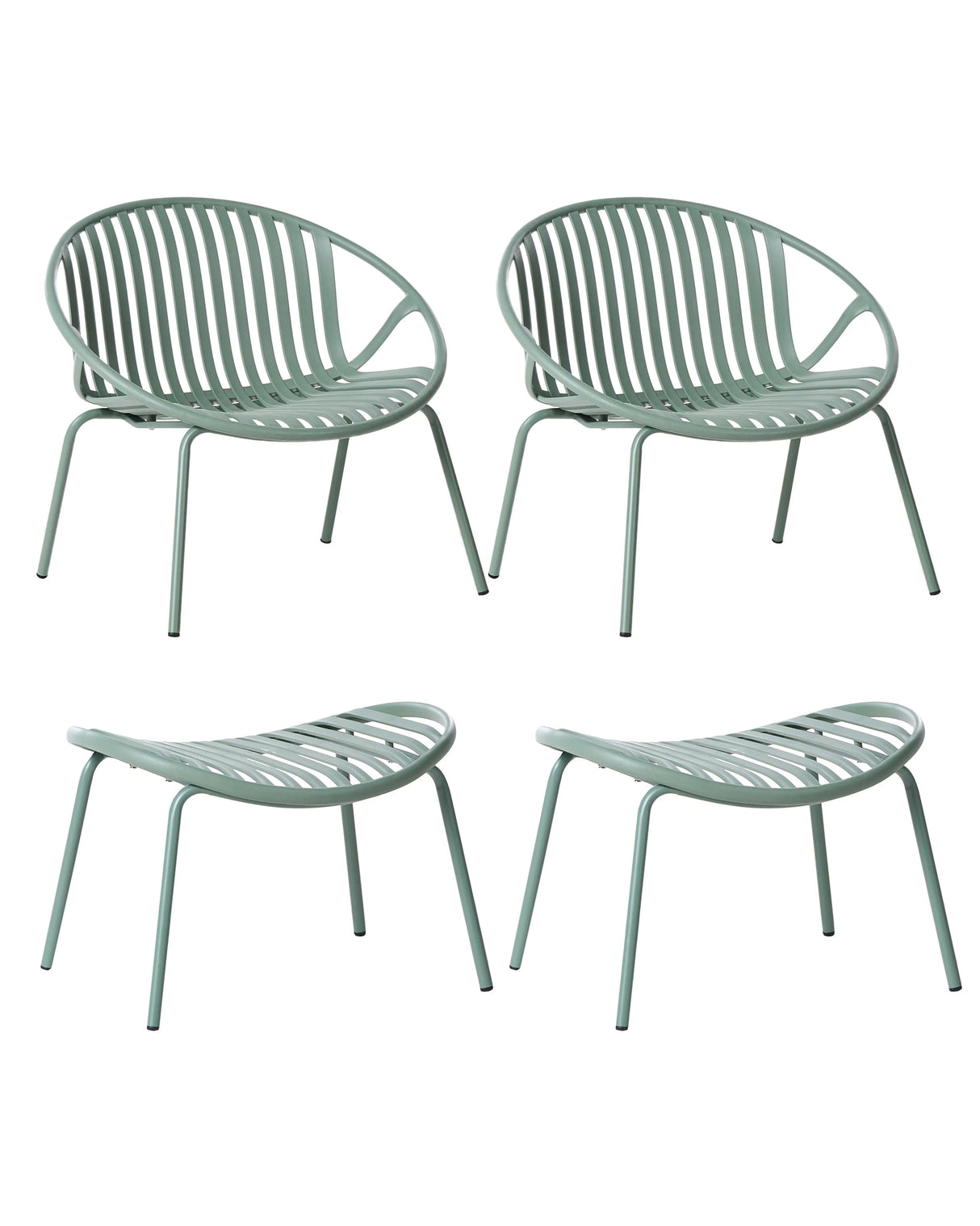 Set of 2 Garden Chairs with Footstools Green Plastic Seats Steel Legs UV Resistant Retro Style Beliani