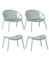 Set of 2 Garden Chairs with Footstools Green Plastic Seats Steel Legs UV Resistant Retro Style Beliani