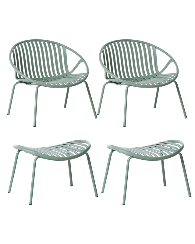 Set of 2 Garden Chairs with Footstools Green Plastic Seats Steel Legs UV Resistant Retro Style Beliani