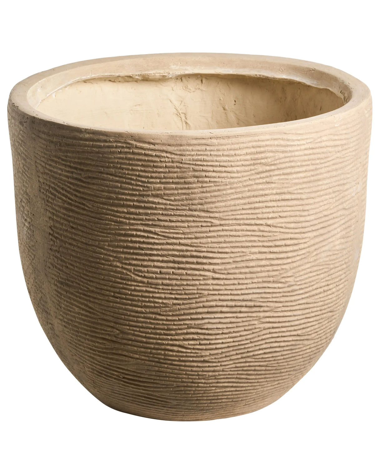Flower Pot Beige Fibre Clay Painted Indoor and Outdoor Planter Round 47 x 47 x 40 cm High Modern Design Living Room Garden Beliani
