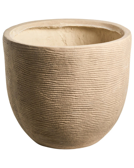 Flower Pot Beige Fibre Clay Painted Indoor and Outdoor Planter Round 47 x 47 x 40 cm High Modern Design Living Room Garden Beliani