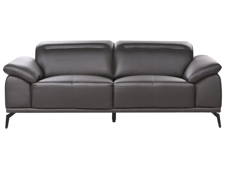 3-Seater Sofa Black Faux Leather Push-Back Manually Adjustable Headrest Metal Legs Modern Living Room Beliani