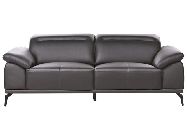 3-Seater Sofa Black Faux Leather Push-Back Manually Adjustable Headrest Metal Legs Modern Living Room Beliani