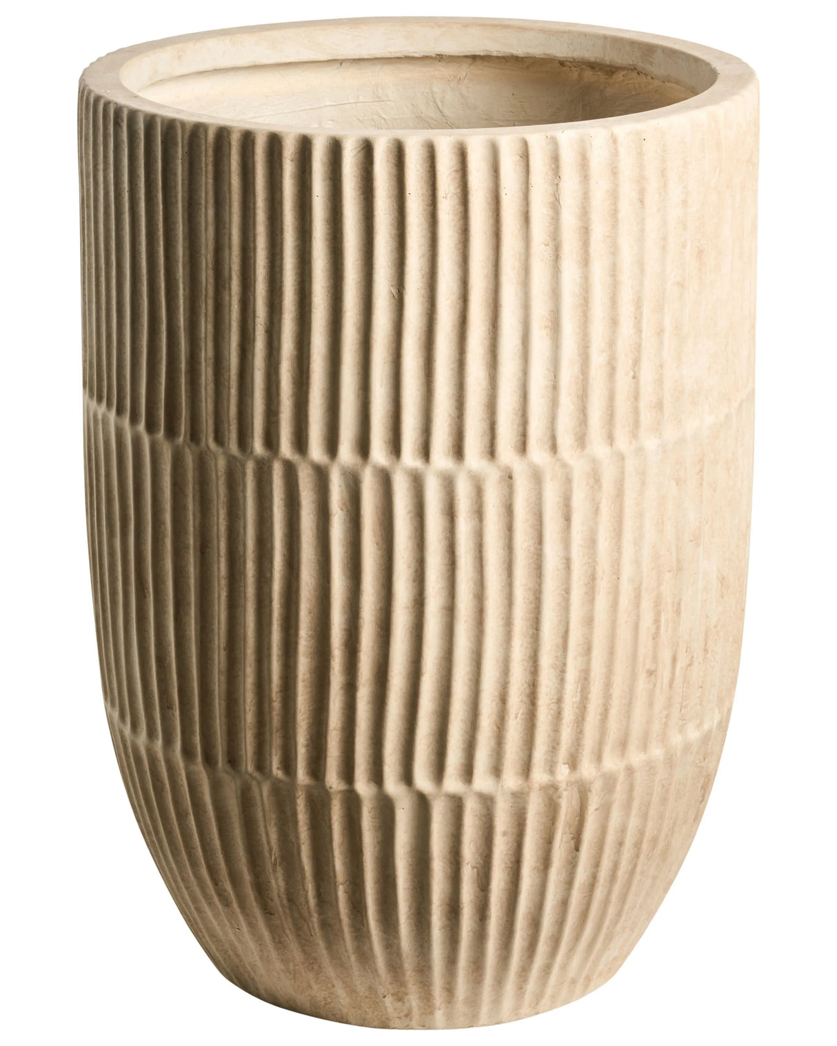 Flower Pot Light Beige Fibre Clay Painted Indoor and Outdoor Planter Round 36 x 36 x 50 cm High Modern Design Living Room Garden Beliani