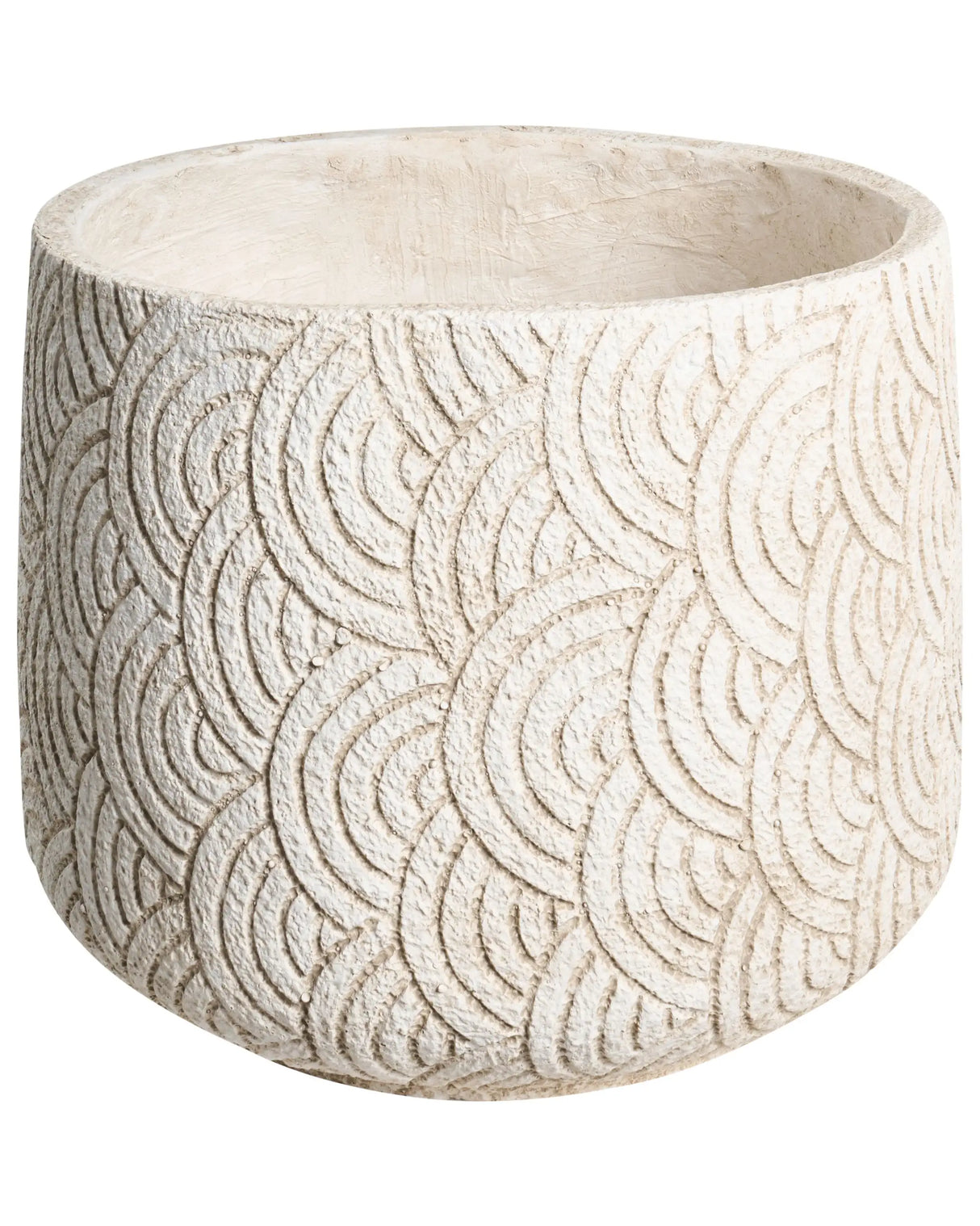 Flower Pot Light Beige Fibre Clay Painted Indoor and Outdoor Planter Round 31 x 31 x 29 cm High Modern Design Living Room Garden Beliani