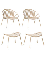 Set of 2 Garden Chairs with Footstools Sand Beige Plastic Seats Steel Legs UV Resistant Retro Style Beliani