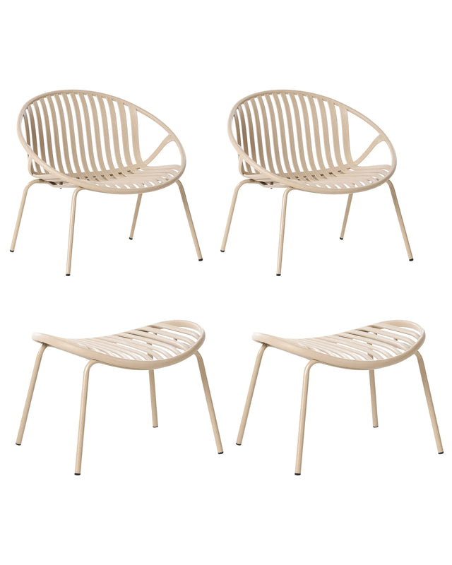 Set of 2 Garden Chairs with Footstools Sand Beige Plastic Seats Steel Legs UV Resistant Retro Style Beliani