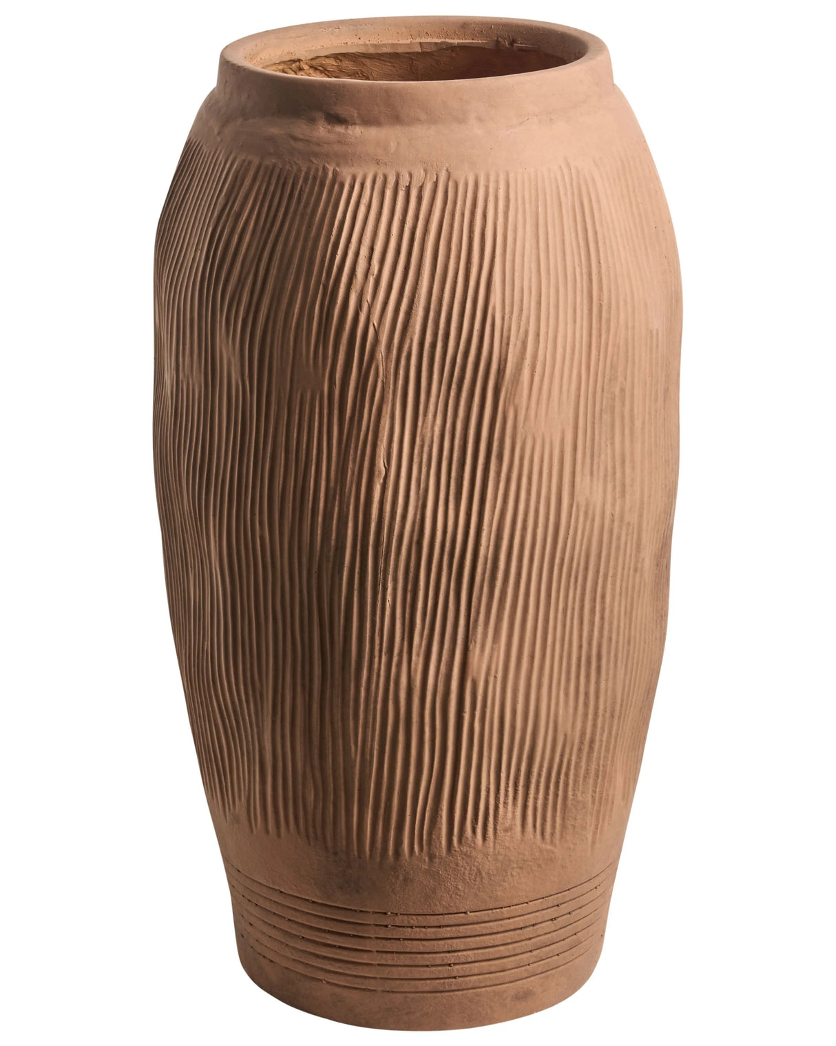 Flower Vase Light Brown Fibre Clay Painted Indoor and Outdoor Round Shape Modern Design Living Room Beliani