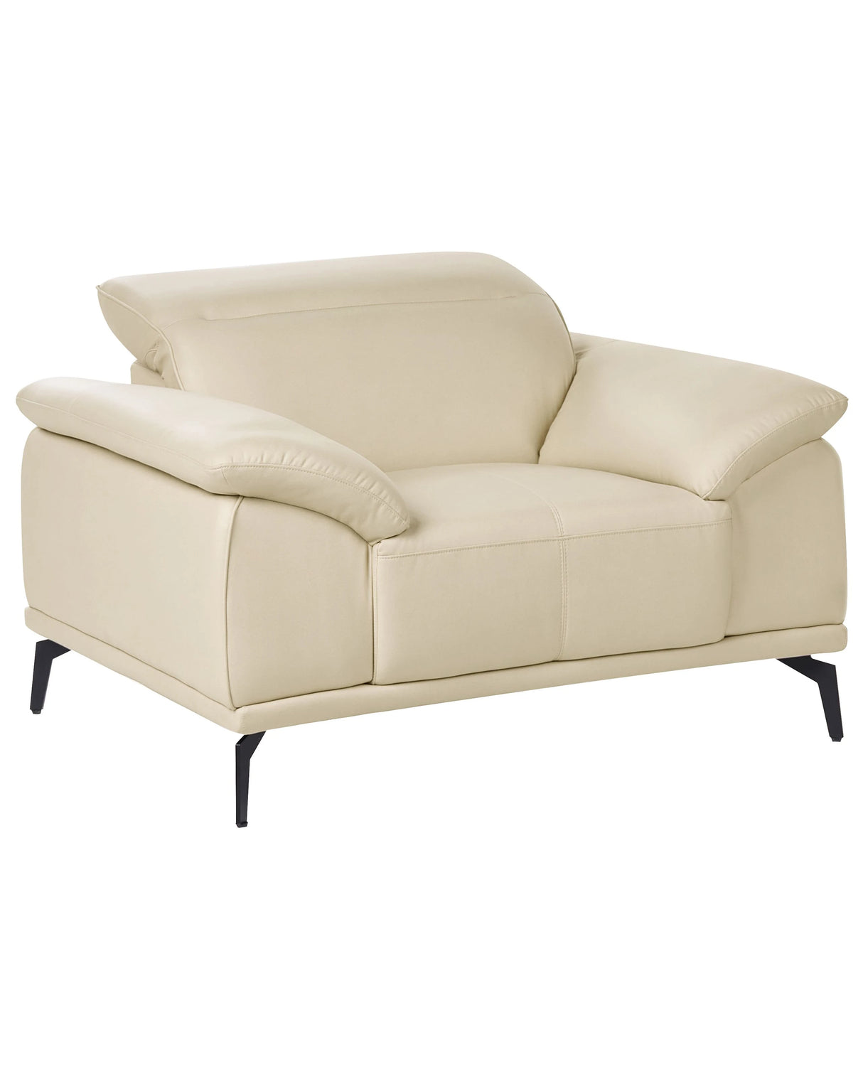 Armchair Beige Faux Leather Push-Back Manually Adjustable Headrest Metal Legs Modern Living Room Beliani