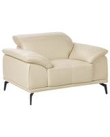 Armchair Beige Faux Leather Push-Back Manually Adjustable Headrest Metal Legs Modern Living Room Beliani