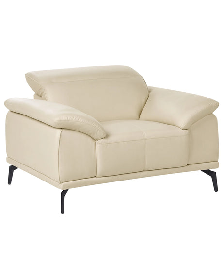 Armchair Beige Faux Leather Push-Back Manually Adjustable Headrest Metal Legs Modern Living Room Beliani